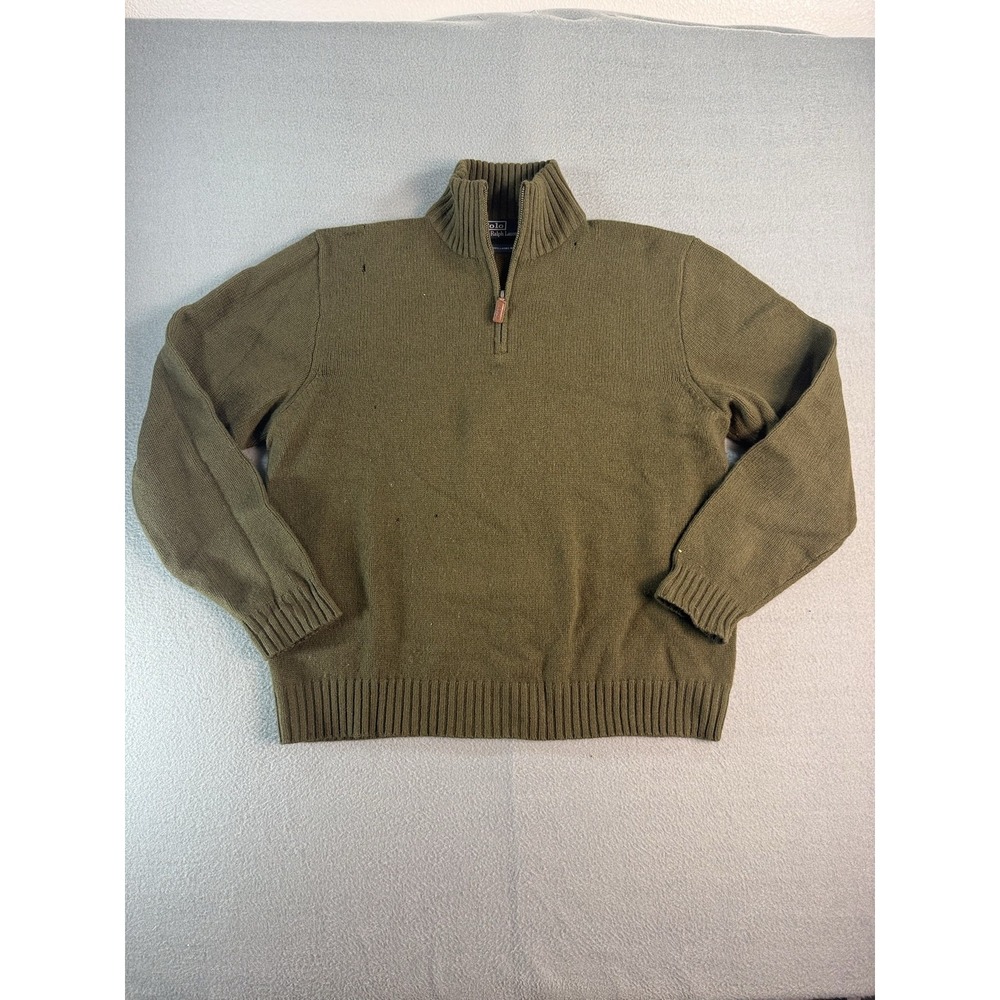 Polo By Ralph Lauren Sweater Mens XL Green Lambswool 1/4 Zip Mock Neck Pullover